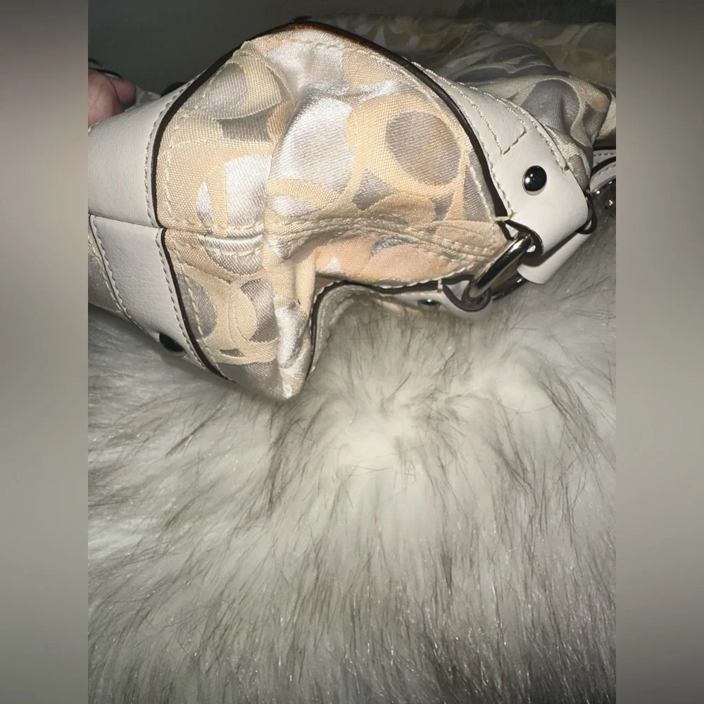 COACH Pearl White + Beige Canvas and Leather Carly Hobo Bag No H09873-F13981 - Picture 8 of 16